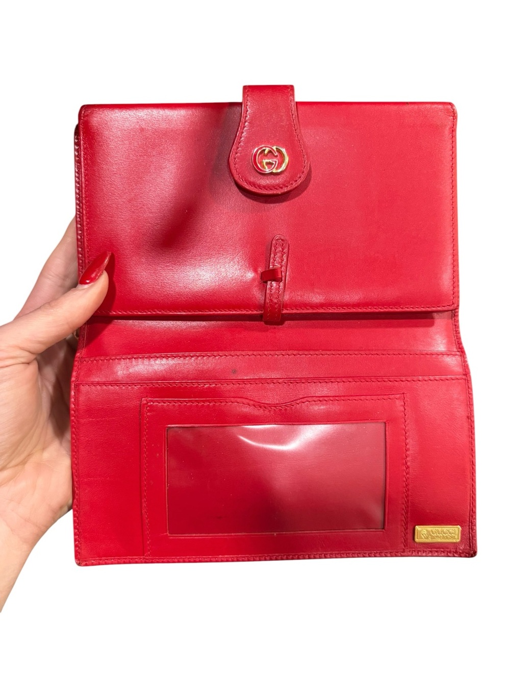 Vintage Gucci Red Leather GG Continental Wallet Clutch Kiss Lock Made in Italy - Picture 6 of 14